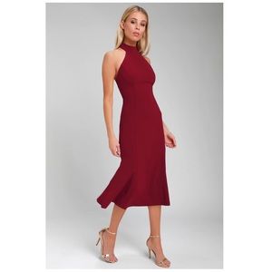 Lulu’s Cherished Charm Wine Backless Midi Dress